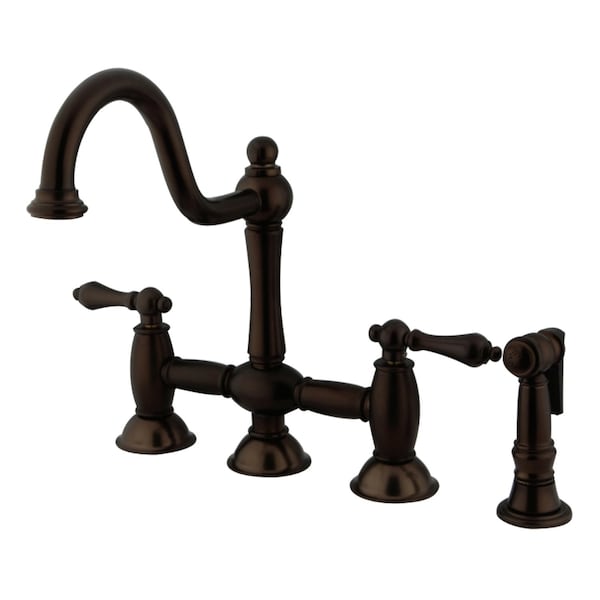 KS3795ALBS Restoration Bridge Kitchen Faucet W/ Brass Sprayer, Bronze